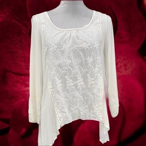 Kenar embroidered semi-sheer blouse